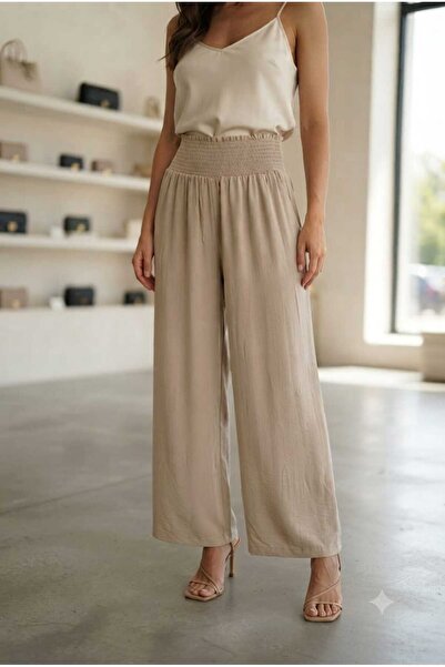 WOHOME High Waist Elastic Wide Leg Viscose Trousers