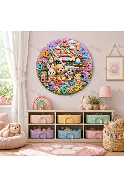 ensaat ساعة حائط لغرفة الأطفال من Pet Shop Dreamland Animals، ساعة خشبية صامت...