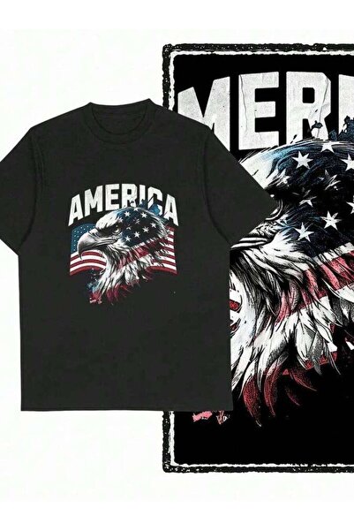 LİNA06 تي شيرت Coolmind U0030 America Eagle بطباعة جرافيكية، قطن 100%، تي شير...