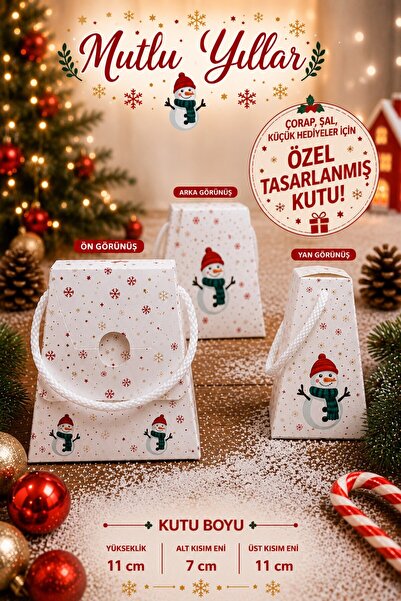Emtory Home Beyaz İpli Beyaz Kardan Adam Hediye Kutusu - Yılbaşı Hediye Paket...
