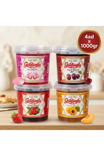 Güldüoğlu Şekerleme Meyve Reçeli Seti Vişne Çilek Gül Kayısı 4 x 1000 gr