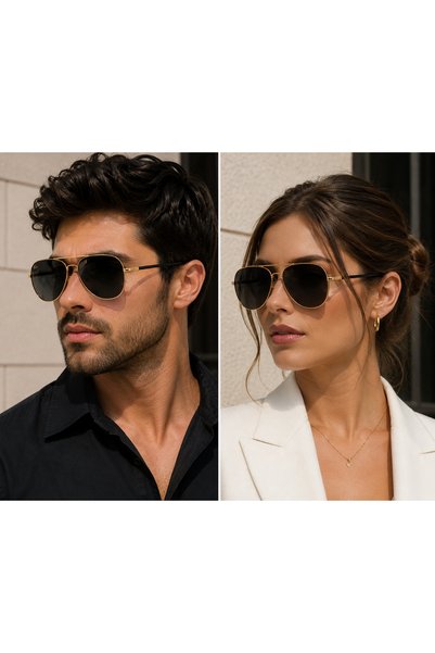 Bymiel Unisex Gold Metal Pilot Sunglasses Black Glass Uv400 Protected