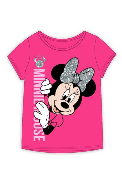 Disney Minnie Tricou ciclam 4-9 ani cu fundiță cu glitter, 100% bumbac