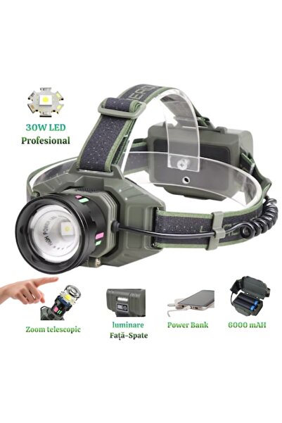 CLAUSTEEL 2-în-1 CLAUSTEEL ®   Lanternă frontală LED 30W, Zoom telescopic 100...