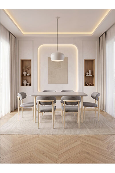 Concept Ayz Home Bella Serisi 6 Kişilik A.Gri Kumaş 80*130 Beyaz Açılır Masa ...