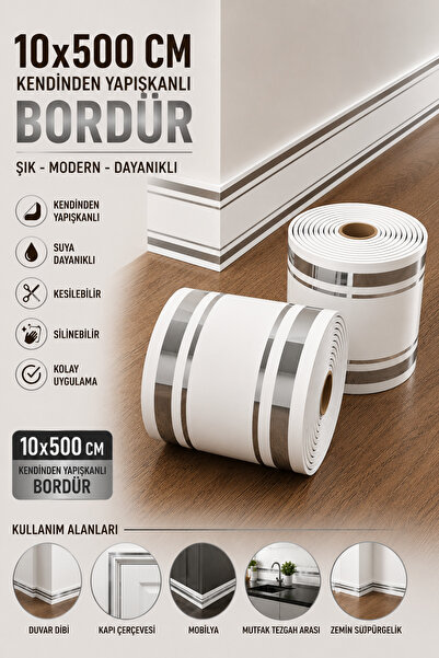 UKAB DEKOR 10x500 Cm Tek Parça Bordür Kendinden Yapışkanlı Dekoratif Duvar Ce...