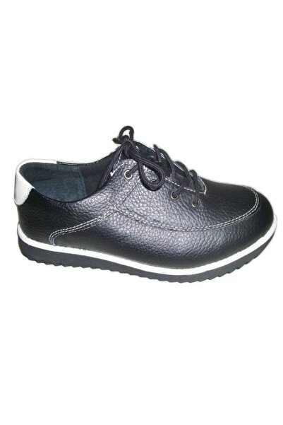 OEM Pantof din piele naturala, nuanta de negru, insertii de alb