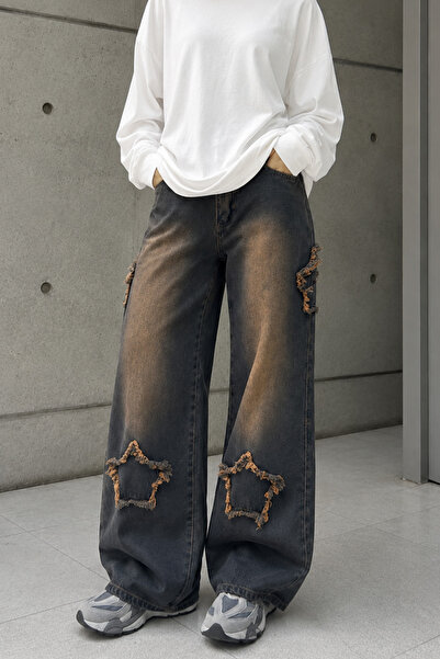 GRİİ WEAR Unisex Star Appliqued Wide Leg Jeans
