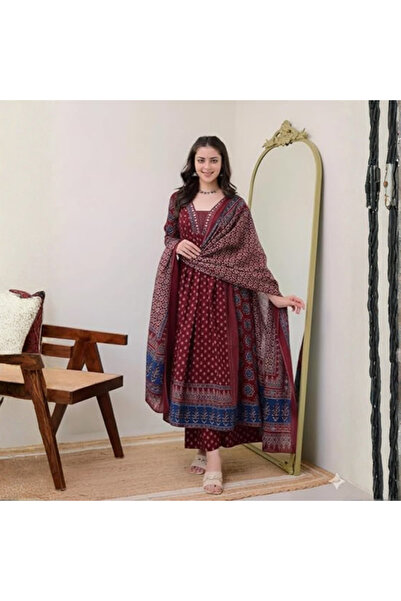 MYSMAR Maroon Rayon Kurta and Pant with Dupatta Set - ALV2116-Maroon-Size-L-4...