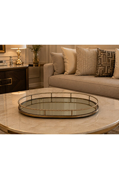 Hinora Oval Metal Mirrored Glass Tray Decorative Presentation Tray Rose Gold ...