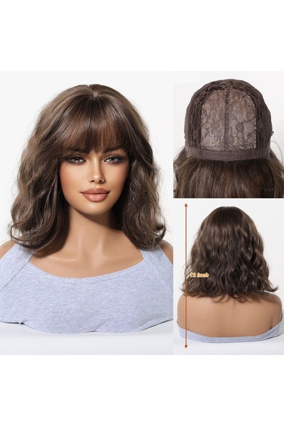 animis beauty Perucă maro deschis, din fibră sintetică premium, cu aspect nat...