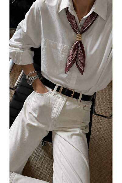 Markiz Takı Mürdüm Üç Boğum Gold Buckle Thin Scarf