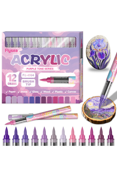 Choice8 Purple 12 Colors Acrylic Marker Set Permanent Markers with Brush Tip ...