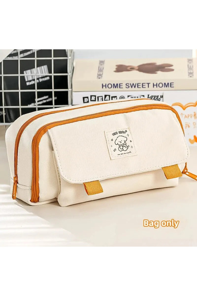 Choice Beige Cute Big Capacity Pencil Case with 3 Compartments for Stationery...