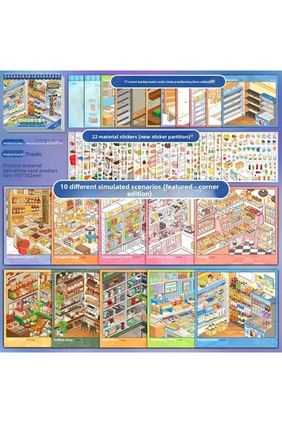 Choice A New Cute 3D Scenery Stickers Large Size PET Shop Scene Sticker 10 Sc...