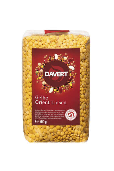 DAVERT Organic Yellow Oriental Lentils 500 g