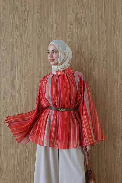 MERETTO By Akıl ÇİZGİLİ ŞİFON BLUZ