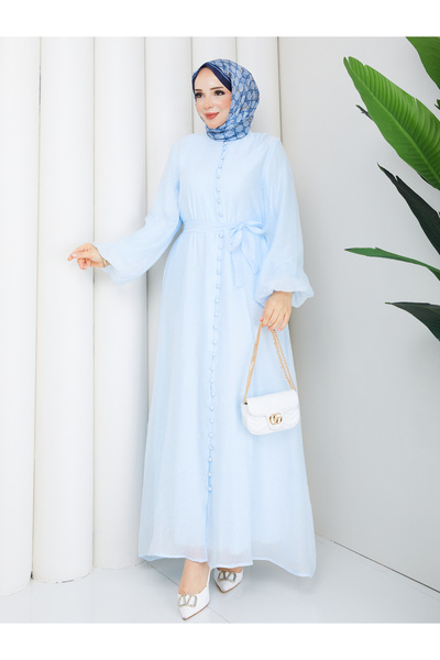 RACE FASHİON فستان إسلامي مبطن بأزرار وحزام RC6061