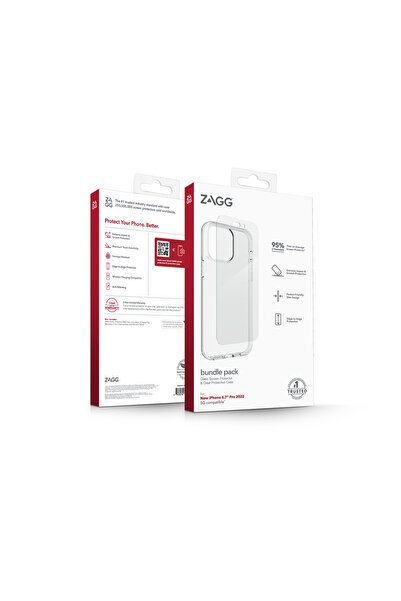 Zagg Bundle pack Glass Screen Protector + Clear case Apple-iP14 Pro Max