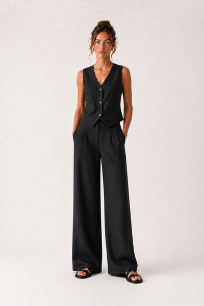goffra Women's Terra 100% Linen Trousers Summer Breathable Black W351-K0402-03