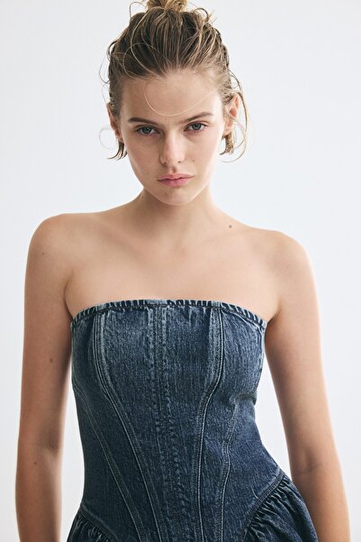 H&M Kum Saati Silüetli Bandeau Kot Elbise