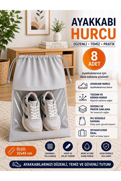 Spartek home textile 8 adet BÜZGÜLÜ PENCERELİ Ayakkabı Saklama Çantası/ Seyah...