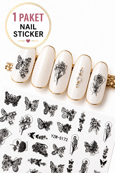 Sibelon Nail Art Sticker Kendinden Yapışkanlı Tırnak Dövmesi Takma Tırnak Süs...