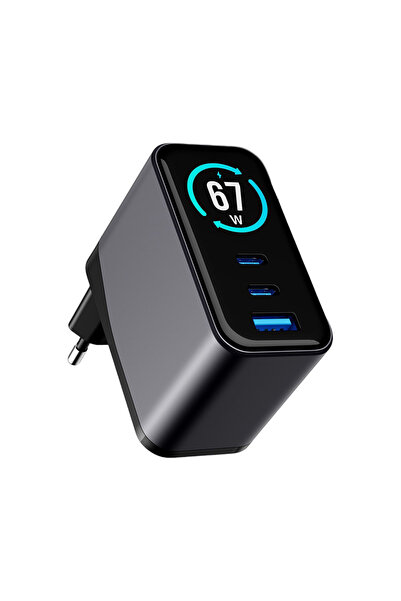 3MK Стенно зарядно ®   Lumin - с TFT дисплей, 2x Type-C, 1x USB-A, 67W GaN, Q...