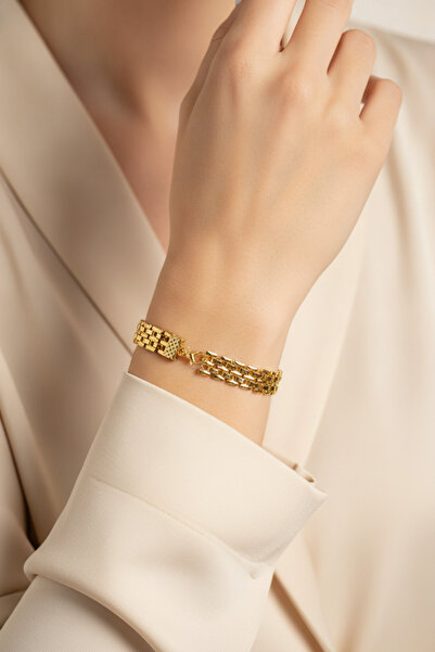 Jack Ferrero Yellow Color Three Row Chain Detailed Bijouterie Bracelet Women'...