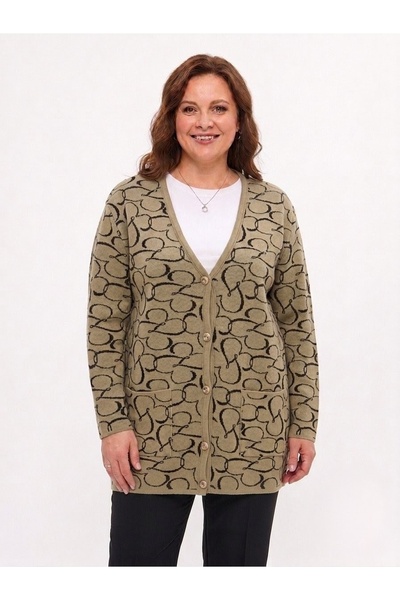 onno style women Classic Knitted Buttoned Jacket with Heart Pattern
