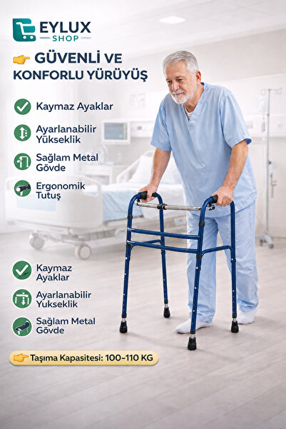 EyluX Shop Hasta Yürüteci Walker Yürüteç 4 Ayaklı Metal 22 mm Yürüteç Ayarlan...
