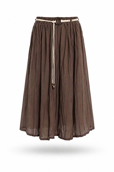 5in1Canpolat Brown Belted Skirt 39977