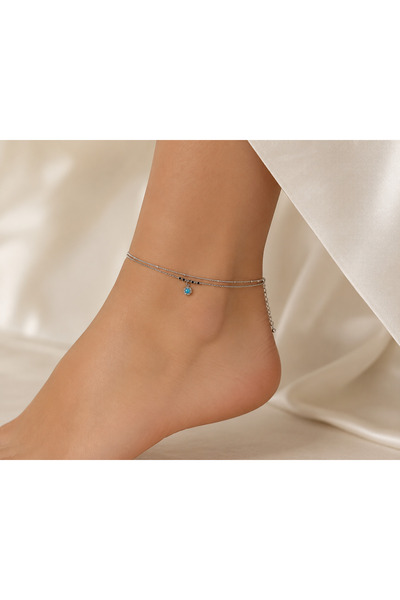 Yonida Jewelry Silver Küp Detay Zirkonlu Mavi Sallantılı Çift Zincir Tasarım ...
