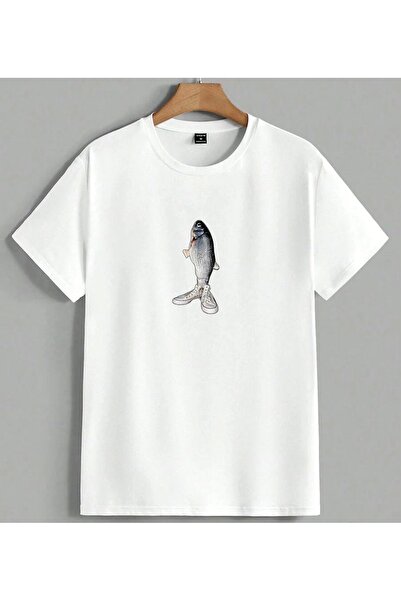 ELFERA Μπλουζάκι Unisex Oversize με στάμπα Balik Ayakkabi Surreal Art, Λευκό