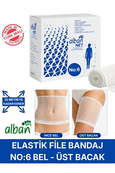 Alban Elastik File Bandaj, No:6 Omuz ve Diz, Esnetince 25m'ye Kadar Uzayan Tü...