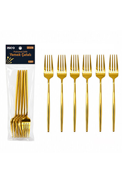 YerliÇöpPoşeti 6 Piece Dinner Fork Set - Gold Color - Stainless Steel