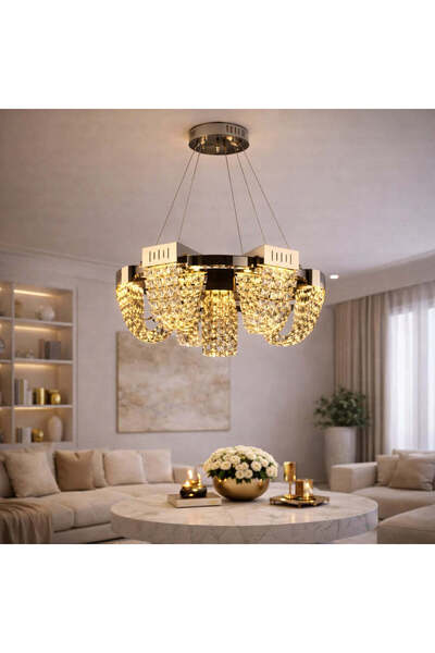 OEM Candelabru Cristal LED 24W, STRATUS Regalis, Diametru 80cm, Crom Lucios, ...