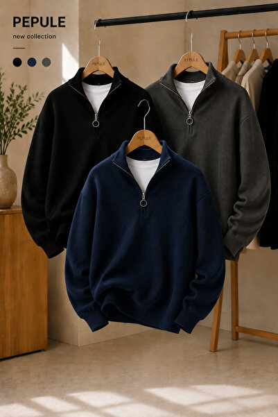 oneoff Advantageous 3-Piece Set Men's Casual Half-Zip Winter Knitwear Thessal...