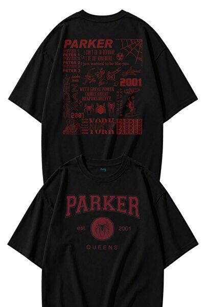 Fuddy Moda Oversize Parker Back Print T-Shirt, Unisex Spider Themed Kids T-Shirt
