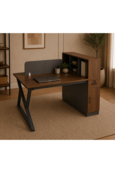 Palma homez Modern Office Workstation with Storage 145cm |   Dark Brown and Gray
