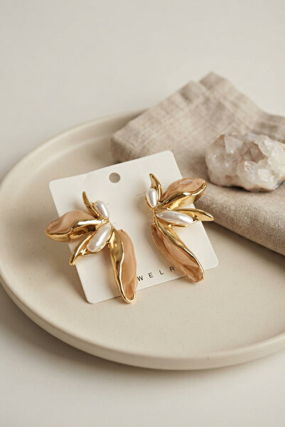 evimdeyokyok Brown Color Lotus Leaf Model Women's Earrings Tj-Bkp11997