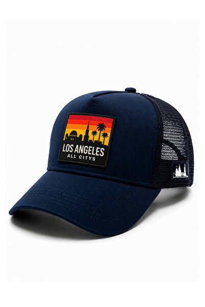 All citys Los Angeles Printed Patch Detailed Mesh Trucker Baseball Cap Unisex