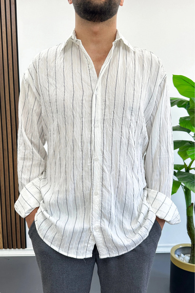Edwox Men's Striped Shirt White Edw503
