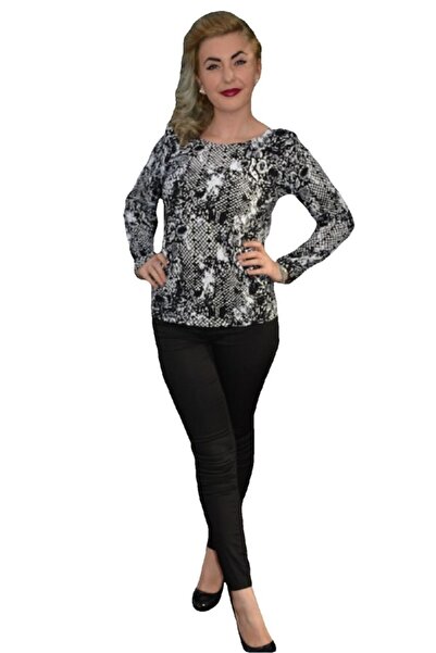 OEM Bluza dreapta cu maneca lunga si decolteu rotund, negru-alb