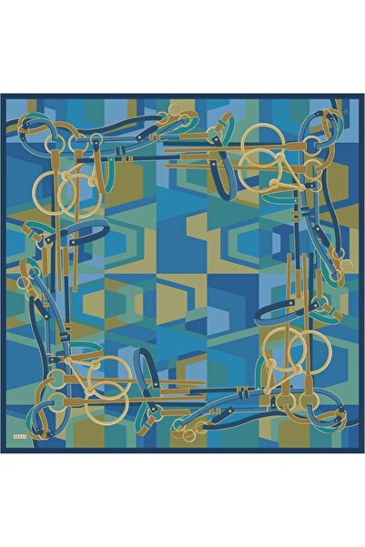Belli Tivil Pure Silk Scarf 4300 - 81 Saks Blue Belt Pattern