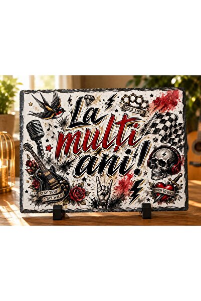 hiperborea Ardezie Personalizată –„La Mulți Ani!” Rock & Tattoo Style – Cadou...
