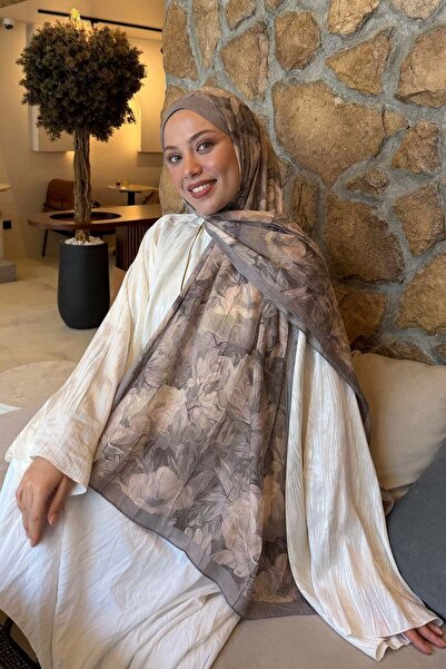 lamelif Vintage Flower Pattern Bamboo Shawl in Mink Color