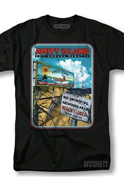 4Car Amity Island JAWS Shirt Shark Movie Classic Retro Vintage Graphic Design...