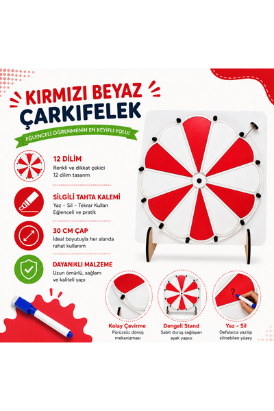 eryatex Ahşap Yaz/Sil Etkinlik Çarkıfelek Oyunu 30 cm - Eğitici Çocuk ve Sını...