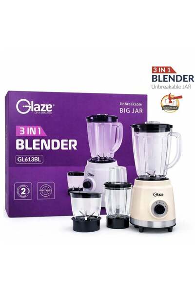 Glaze خلاط كهربائي 600 واط مع مفرمة 3 في 1، وعاء غير قابل للكسر سعة 1.8 لتر، ...